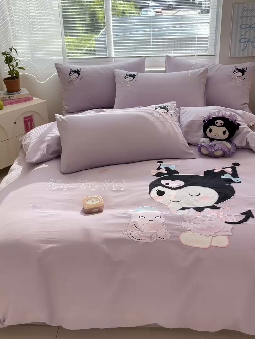 91家纺网 家纺一手货源 找家纺 （总）蓝邻家纺 2025年新款全棉纯棉云柔棉三丽鸥刺绣四件套系列