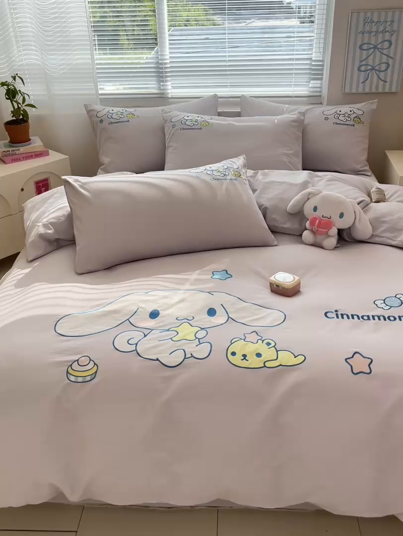 91家纺网 家纺一手货源 找家纺 （总）蓝邻家纺 2025年新款全棉纯棉云柔棉三丽鸥刺绣四件套系列