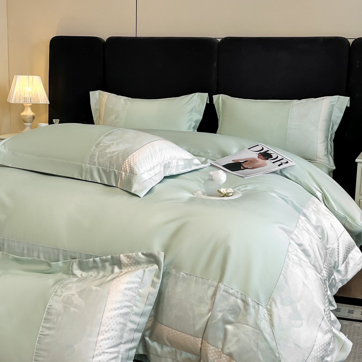 91家纺网 家纺一手货源 找家纺 （总）博纳家纺 2025新款多色色织提花宽边高级简奢款纯棉四件套-山木花亭