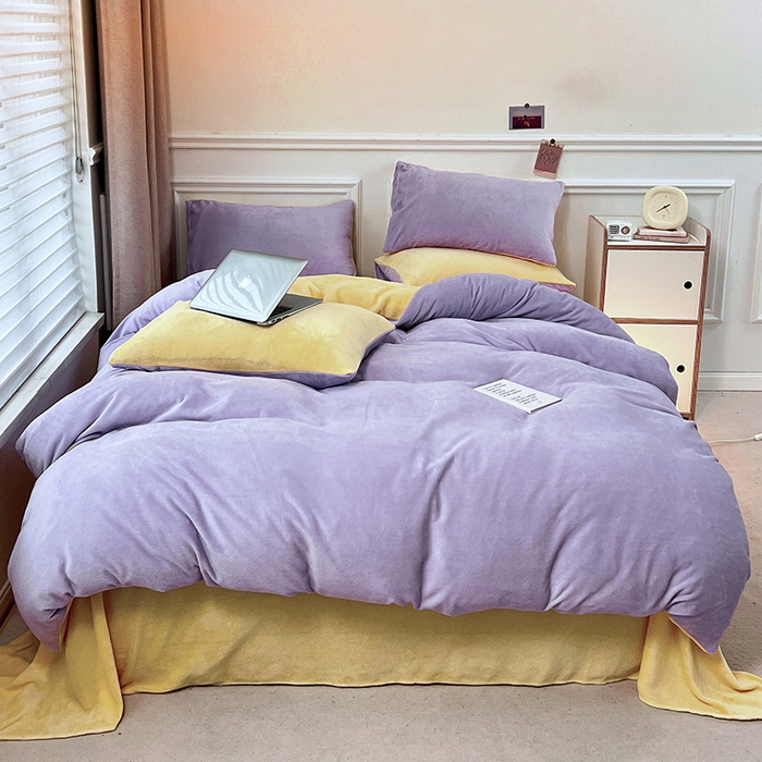 居易简 2025秋冬新款ins风小红书高克重纯色双拼牛奶绒单被套三件套四件套系列 芋泥奶紫