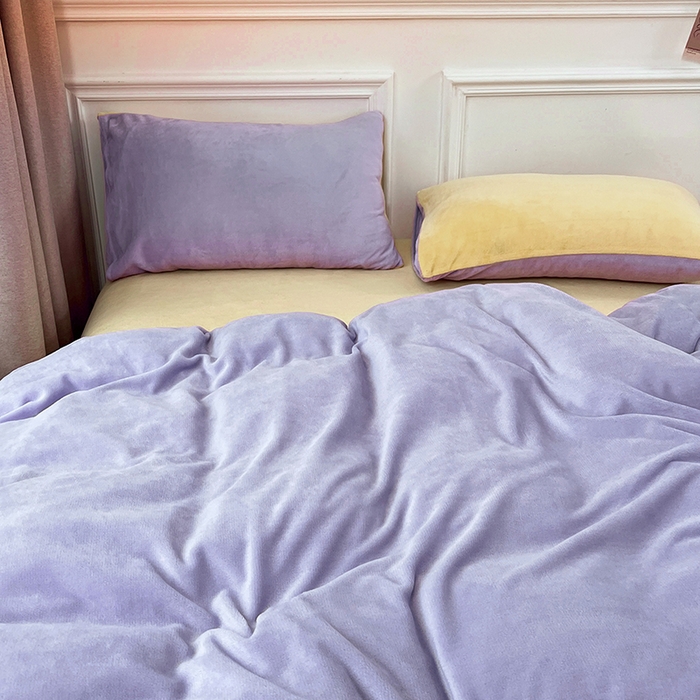 91家纺网 家纺一手货源 找家纺 居易简 2025秋冬新款ins风小红书高克重纯色双拼牛奶绒单被套三件套四件套系列 芋泥奶紫