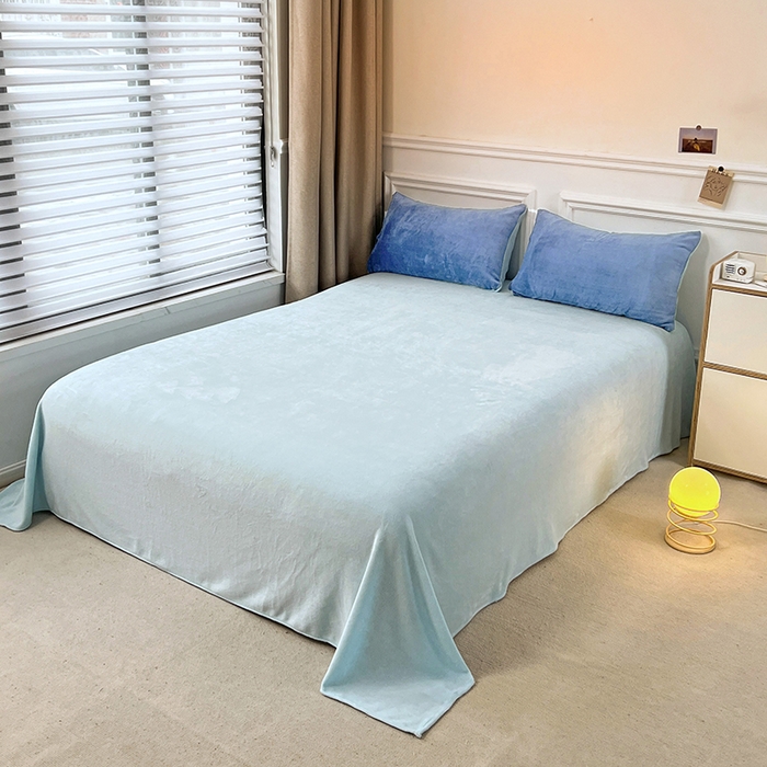 91家纺网 家纺一手货源 找家纺 居易简 2025秋冬新款ins风小红书高克重纯色双拼牛奶绒单被套三件套四件套系列 月光雾蓝