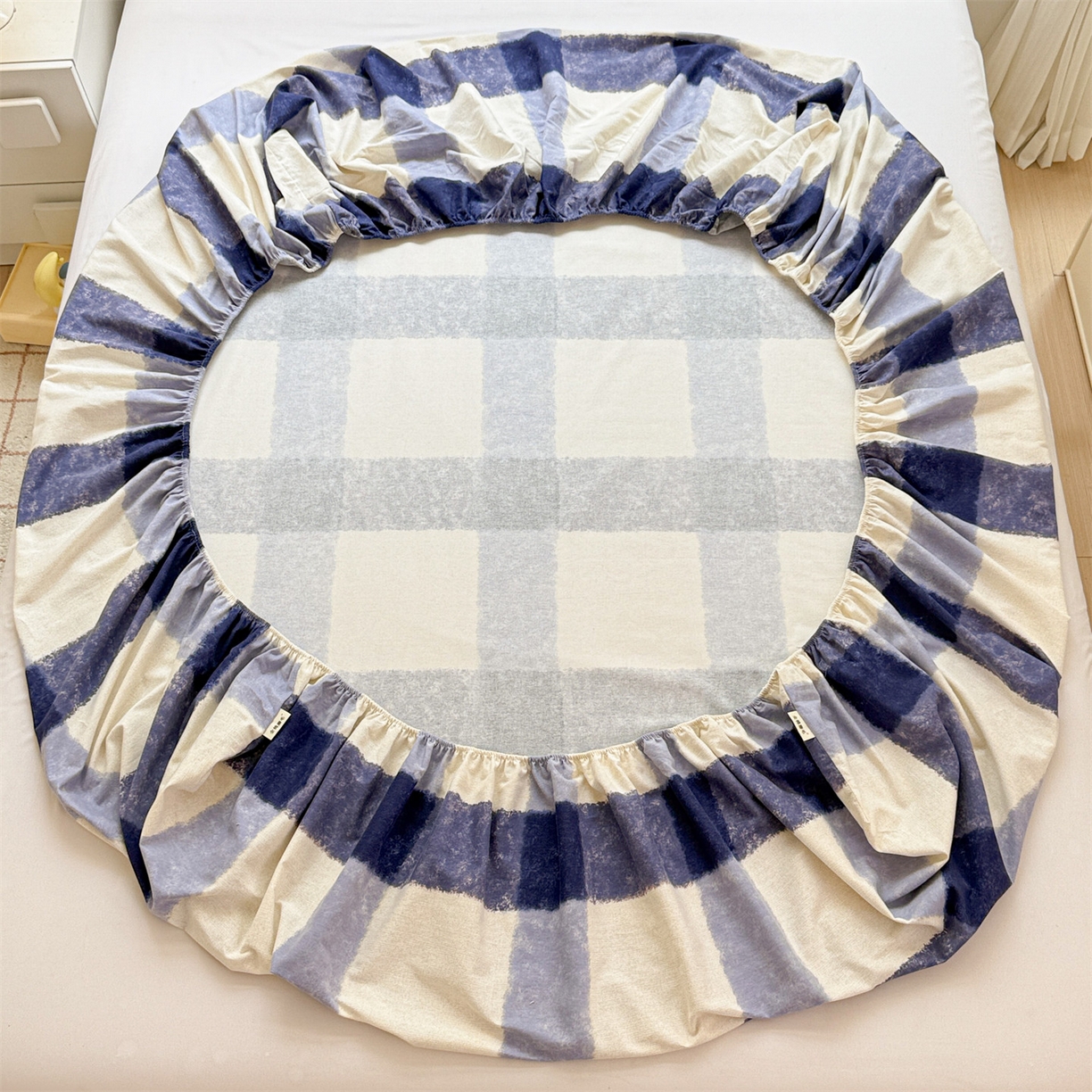 91家纺网 家纺一手货源 找家纺 名兮家居 2025新款亲肤舒适全棉纯棉磨毛印花床笠单床笠单品床笠单件床笠 大蓝格