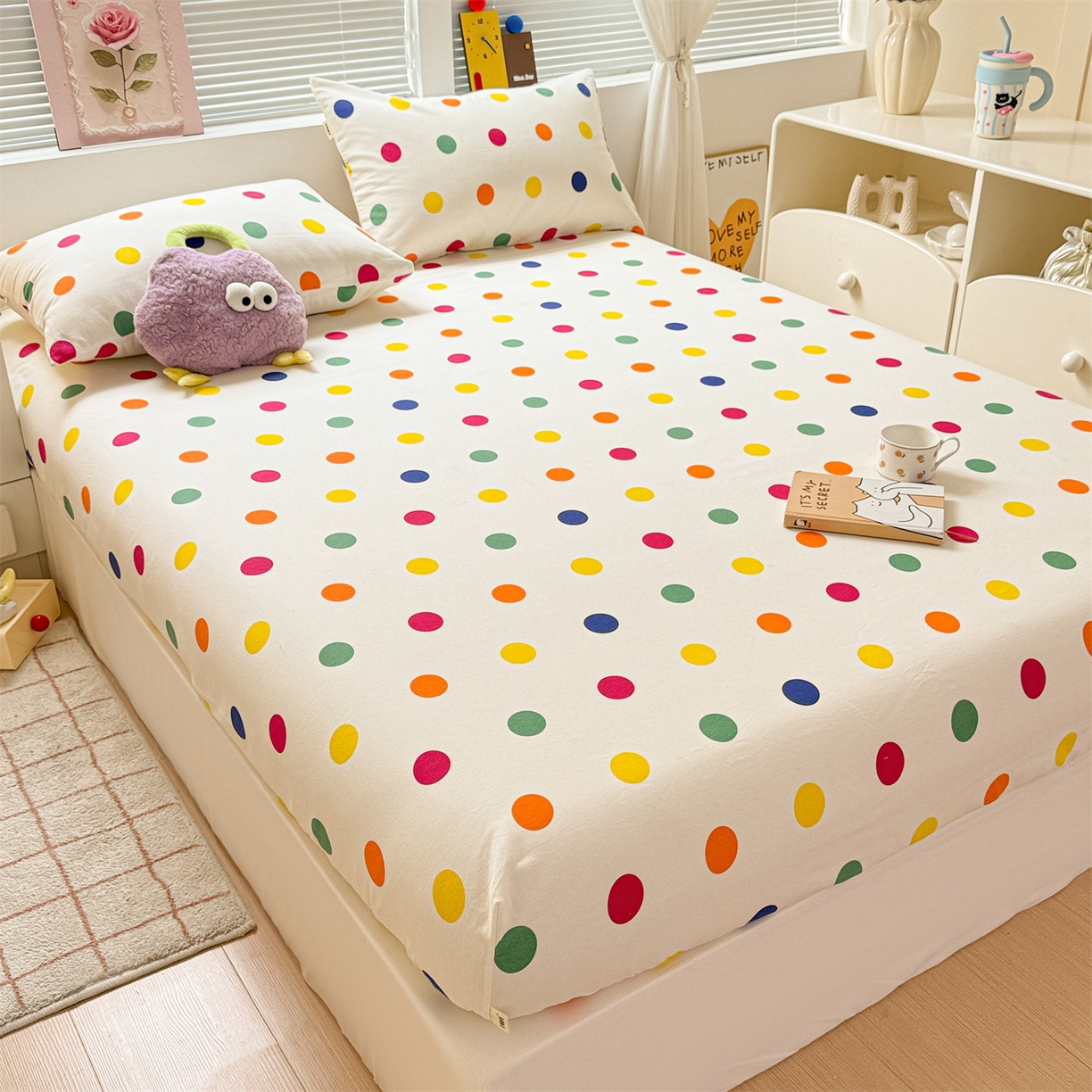 91家纺网 家纺一手货源 找家纺 名兮家居 2025新款亲肤舒适全棉纯棉磨毛印花床笠单床笠单品床笠单件床笠 柔色圆点