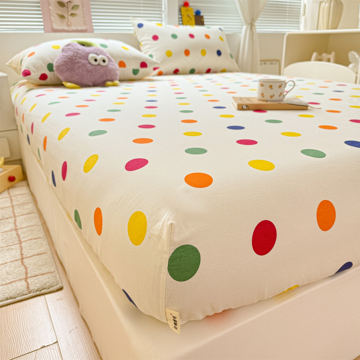 91家纺网 家纺一手货源 找家纺 名兮家居 2025新款亲肤舒适全棉纯棉磨毛印花床笠单床笠单品床笠单件床笠 柔色圆点