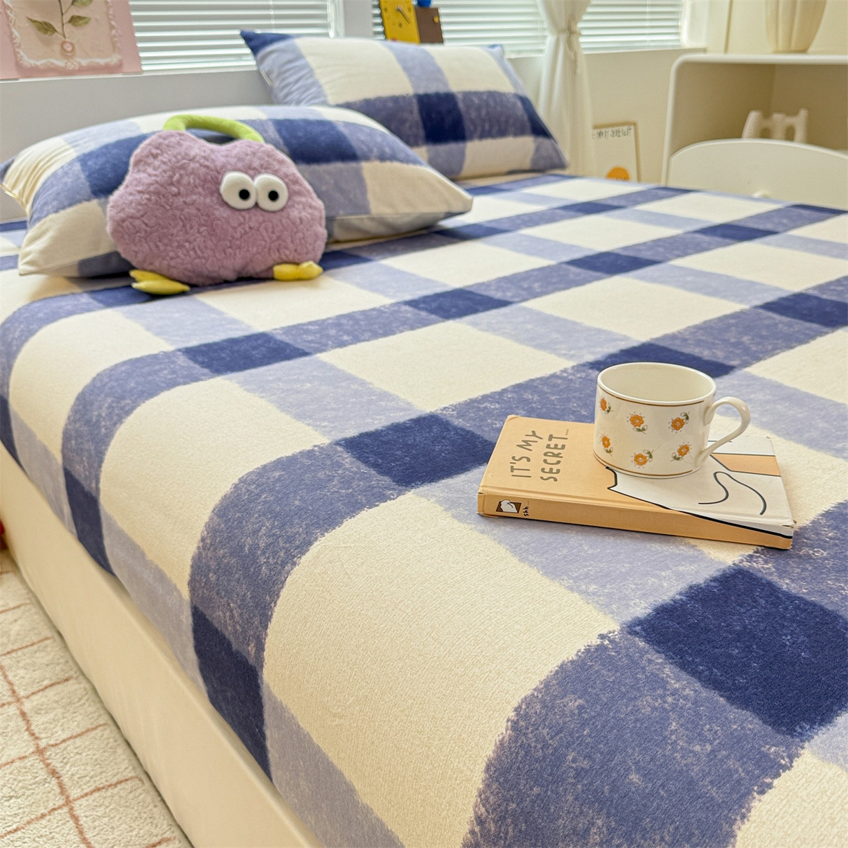 91家纺网 家纺一手货源 找家纺 名兮家居 2025新款亲肤舒适全棉纯棉磨毛印花床笠单床笠单品床笠单件床笠 大蓝格