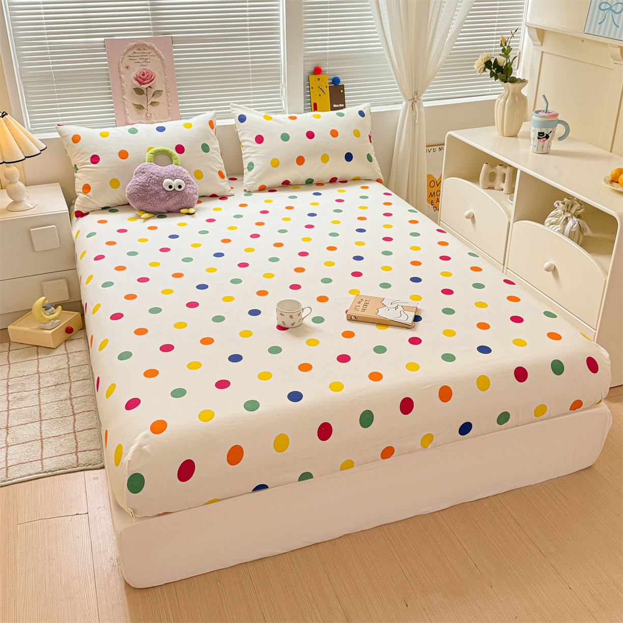 91家纺网 家纺一手货源 找家纺 名兮家居 2025新款亲肤舒适全棉纯棉磨毛印花床笠单床笠单品床笠单件床笠 柔色圆点