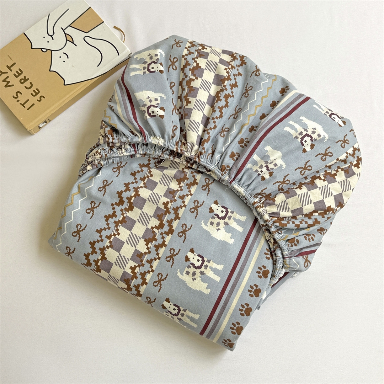 91家纺网 家纺一手货源 找家纺 名兮家居 2025新款亲肤舒适全棉纯棉磨毛印花床笠单床笠单品床笠单件床笠 蝴蝶结小狗-蓝