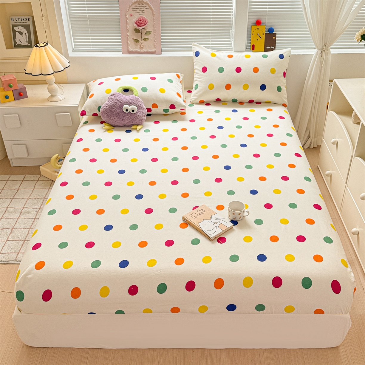 91家纺网 家纺一手货源 找家纺 名兮家居 2025新款亲肤舒适全棉纯棉磨毛印花床笠单床笠单品床笠单件床笠 柔色圆点