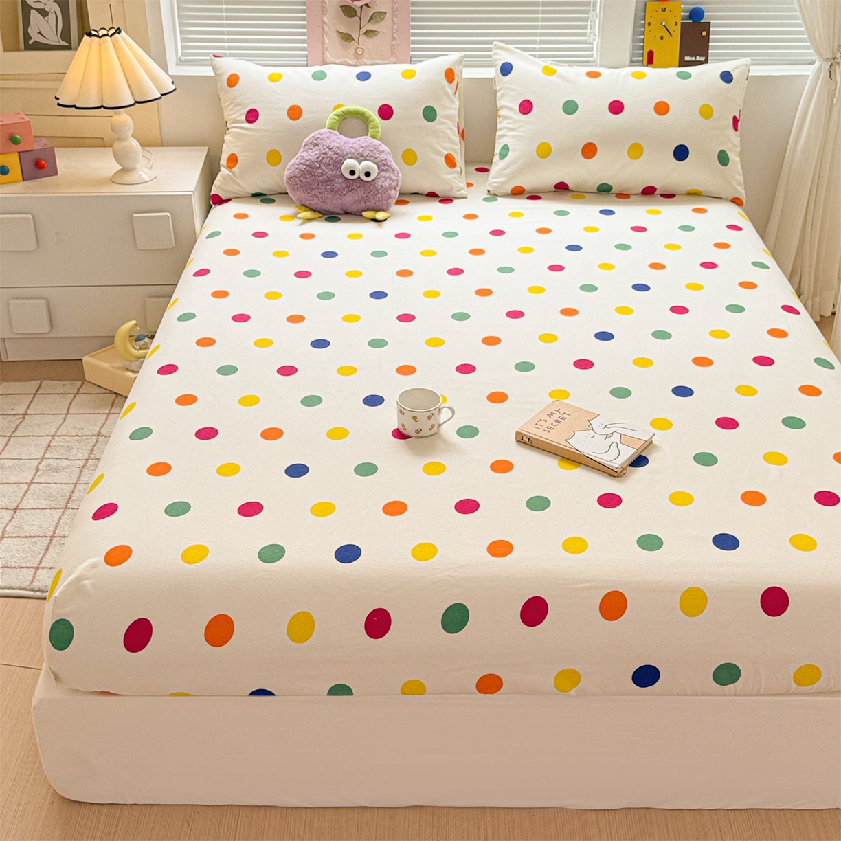 91家纺网 家纺一手货源 找家纺 名兮家居 2025新款亲肤舒适全棉纯棉磨毛印花床笠单床笠单品床笠单件床笠 柔色圆点