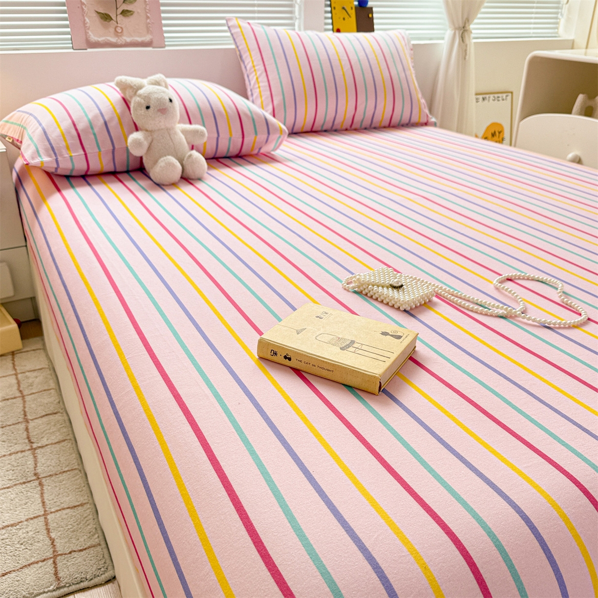 91家纺网 家纺一手货源 找家纺 名兮家居 2025新款亲肤舒适全棉纯棉磨毛印花床笠单床笠单品床笠单件床笠 炫彩条纹