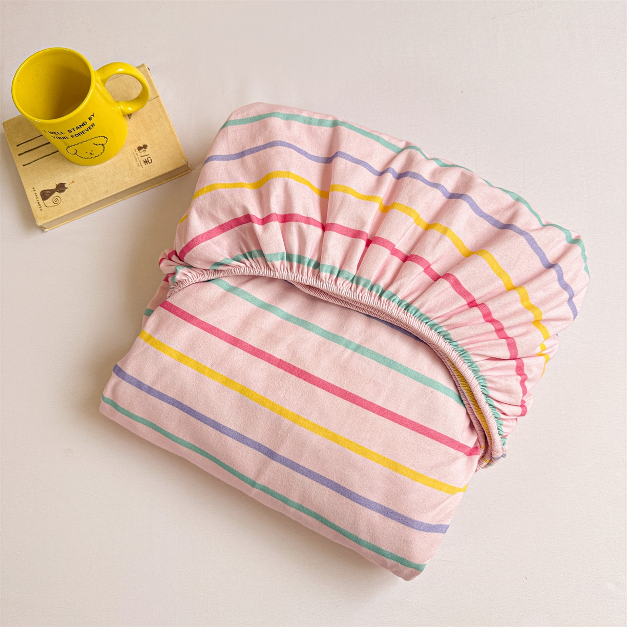 91家纺网 家纺一手货源 找家纺 名兮家居 2025新款亲肤舒适全棉纯棉磨毛印花床笠单床笠单品床笠单件床笠 炫彩条纹