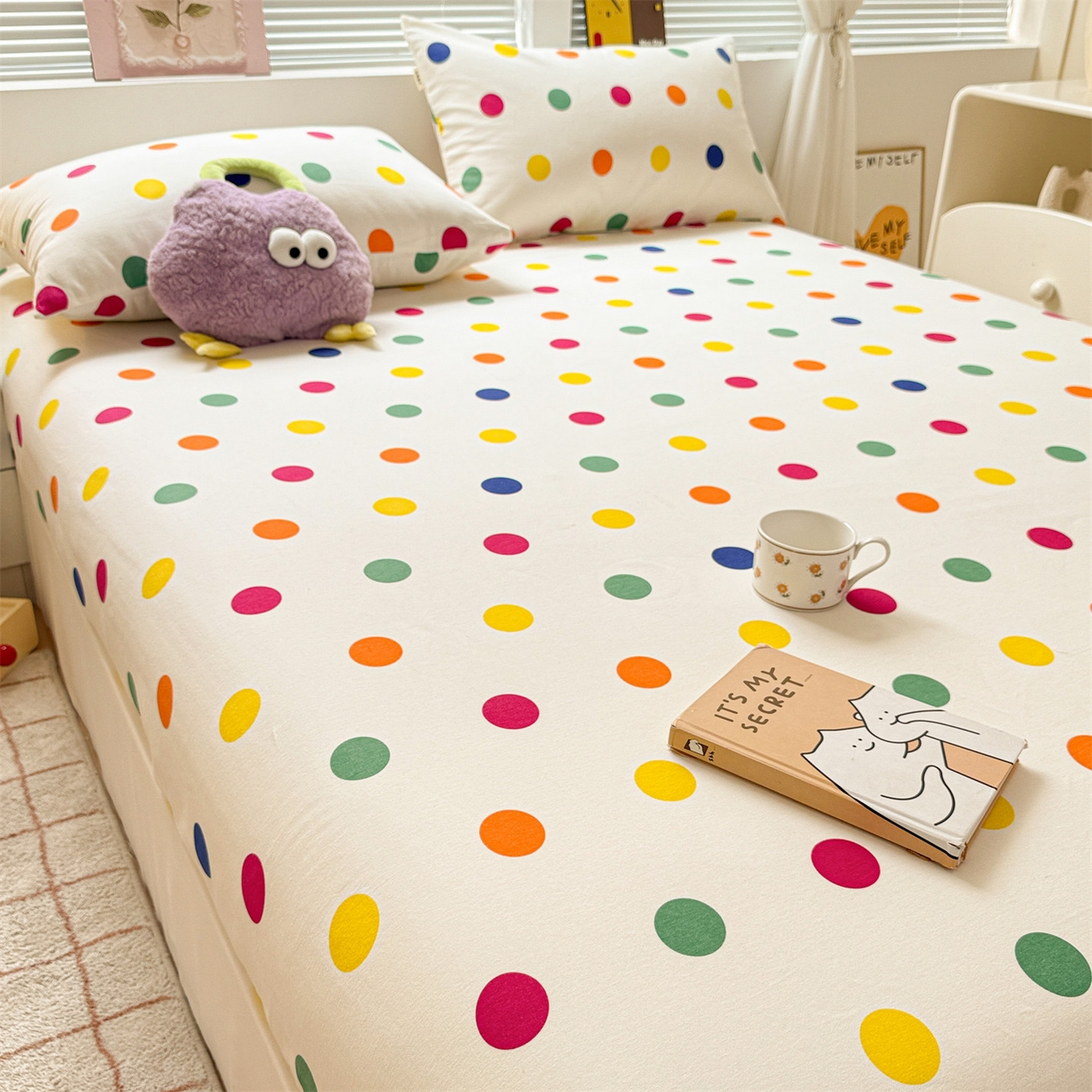 91家纺网 家纺一手货源 找家纺 名兮家居 2025新款亲肤舒适全棉纯棉磨毛印花床笠单床笠单品床笠单件床笠 柔色圆点