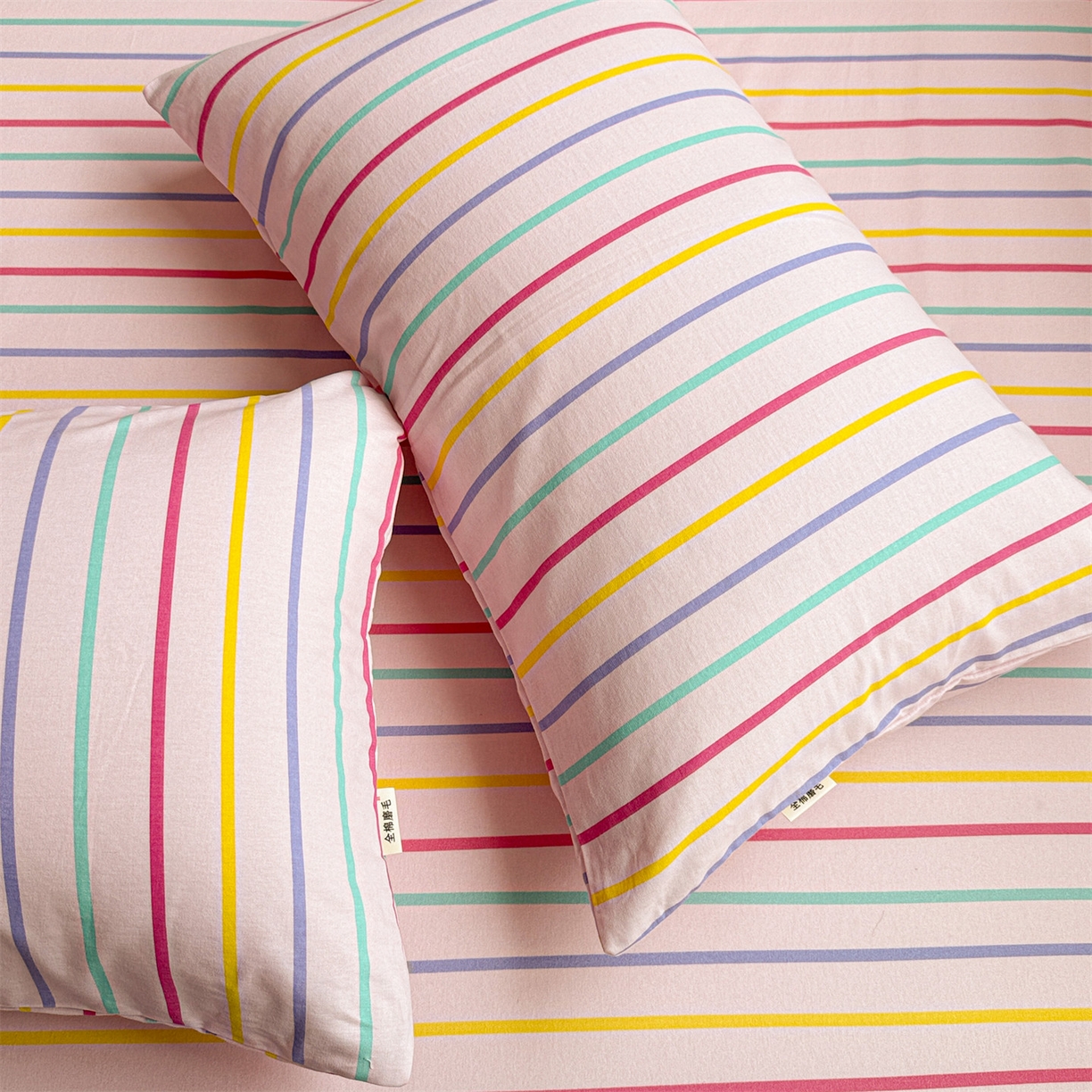 91家纺网 家纺一手货源 找家纺 名兮家居 2025新款亲肤舒适全棉纯棉磨毛印花床笠单床笠单品床笠单件床笠 炫彩条纹