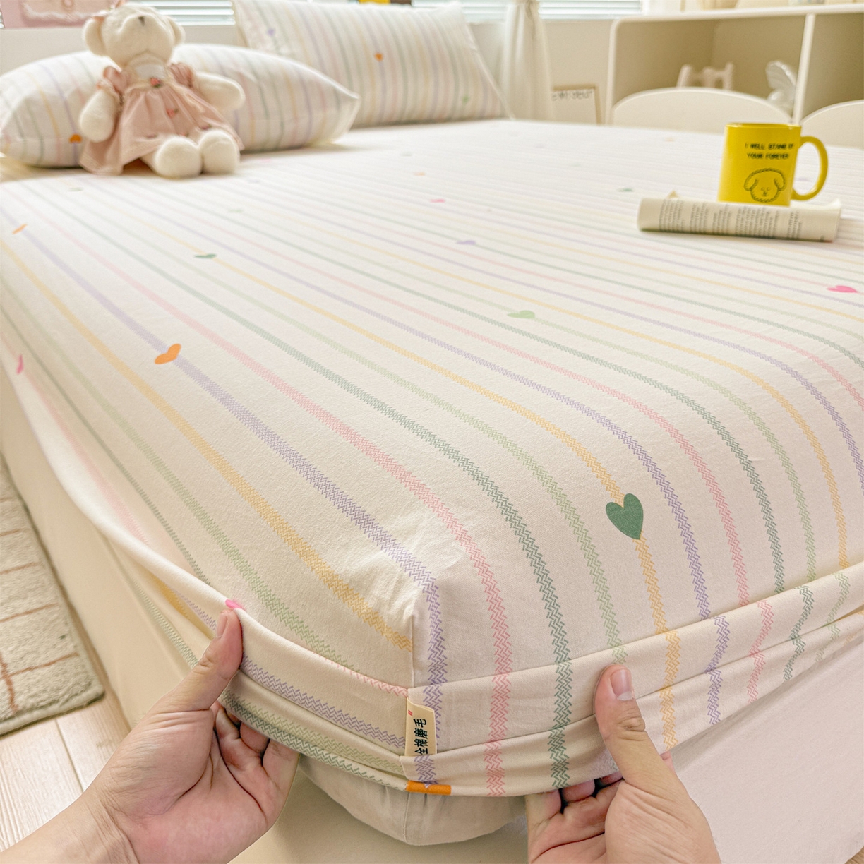 名兮家居 2025新款亲肤舒适全棉纯棉磨毛印花床笠单床笠单品床笠单件床笠 彩色心情