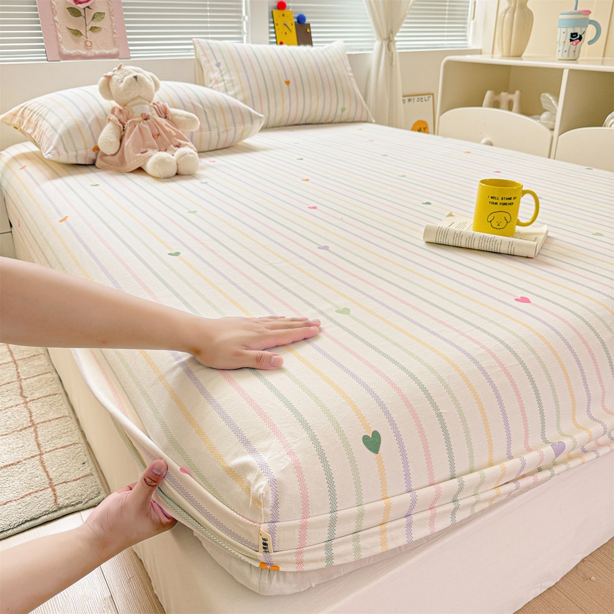 91家纺网 家纺一手货源 找家纺 名兮家居 2025新款亲肤舒适全棉纯棉磨毛印花床笠单床笠单品床笠单件床笠 彩色心情