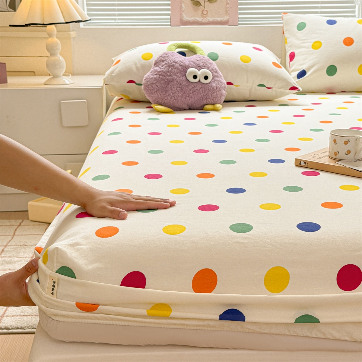 91家纺网 家纺一手货源 找家纺 名兮家居 2025新款亲肤舒适全棉纯棉磨毛印花床笠单床笠单品床笠单件床笠 柔色圆点