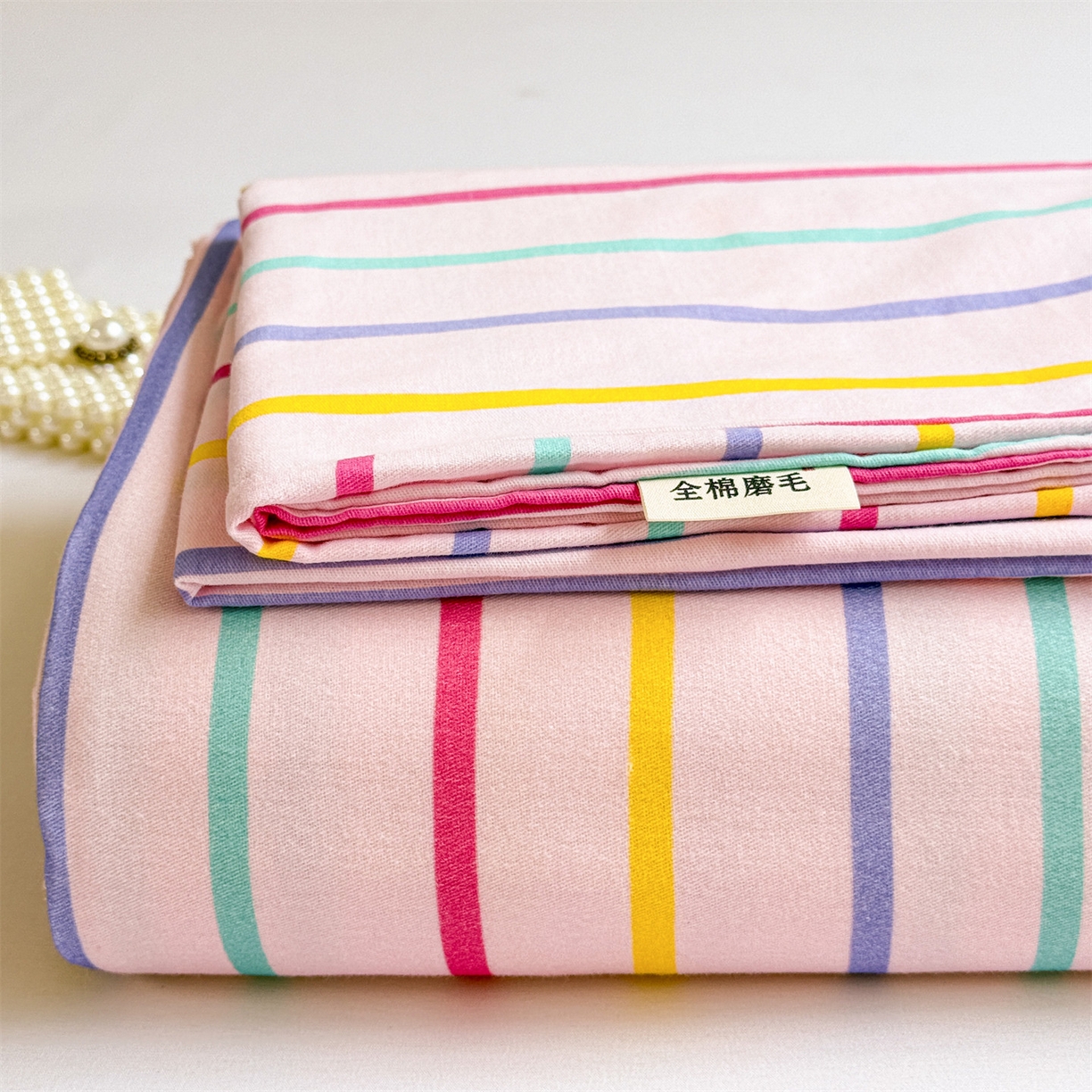 91家纺网 家纺一手货源 找家纺 名兮家居 2025新款亲肤舒适全棉纯棉磨毛印花床笠单床笠单品床笠单件床笠 炫彩条纹