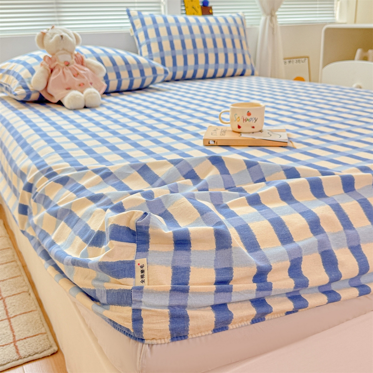 91家纺网 家纺一手货源 找家纺 名兮家居 2025新款亲肤舒适全棉纯棉磨毛印花床笠单床笠单品床笠单件床笠 格调-蓝