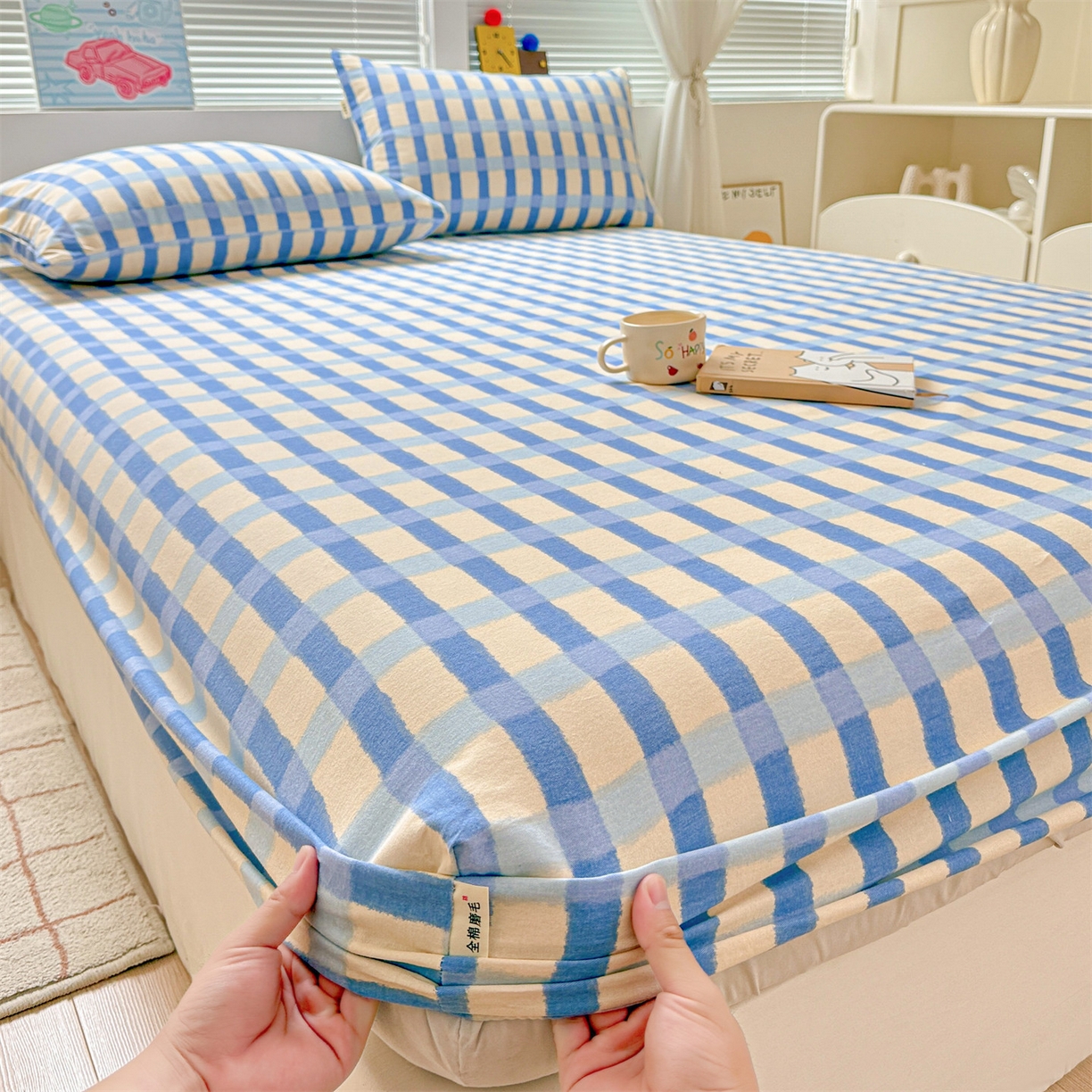 名兮家居 2025新款亲肤舒适全棉纯棉磨毛印花床笠单床笠单品床笠单件床笠 格调-蓝