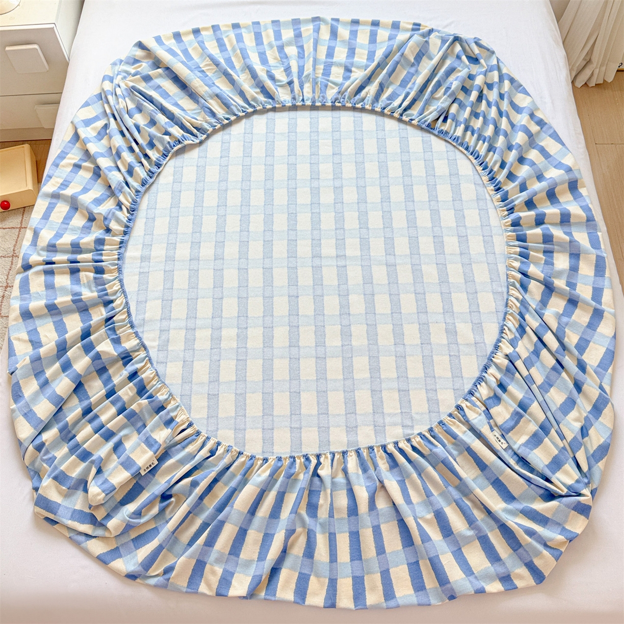 91家纺网 家纺一手货源 找家纺 名兮家居 2025新款亲肤舒适全棉纯棉磨毛印花床笠单床笠单品床笠单件床笠 格调-蓝