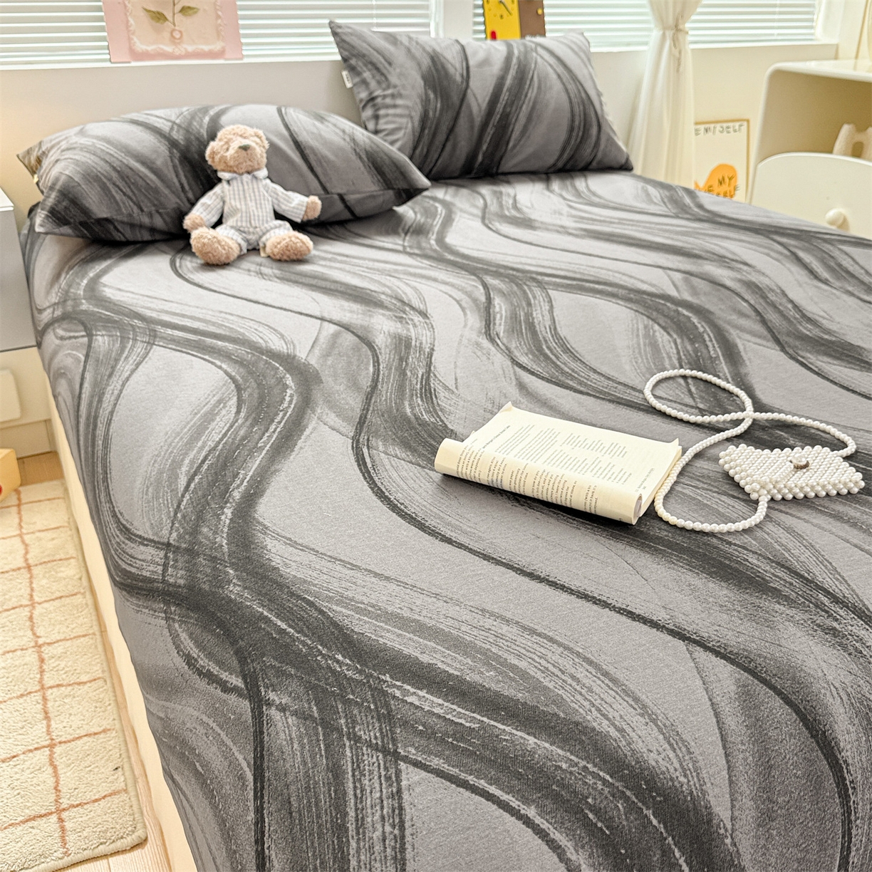 91家纺网 家纺一手货源 找家纺 名兮家居 2025新款亲肤舒适全棉纯棉磨毛印花床笠单床笠单品床笠单件床笠 律动