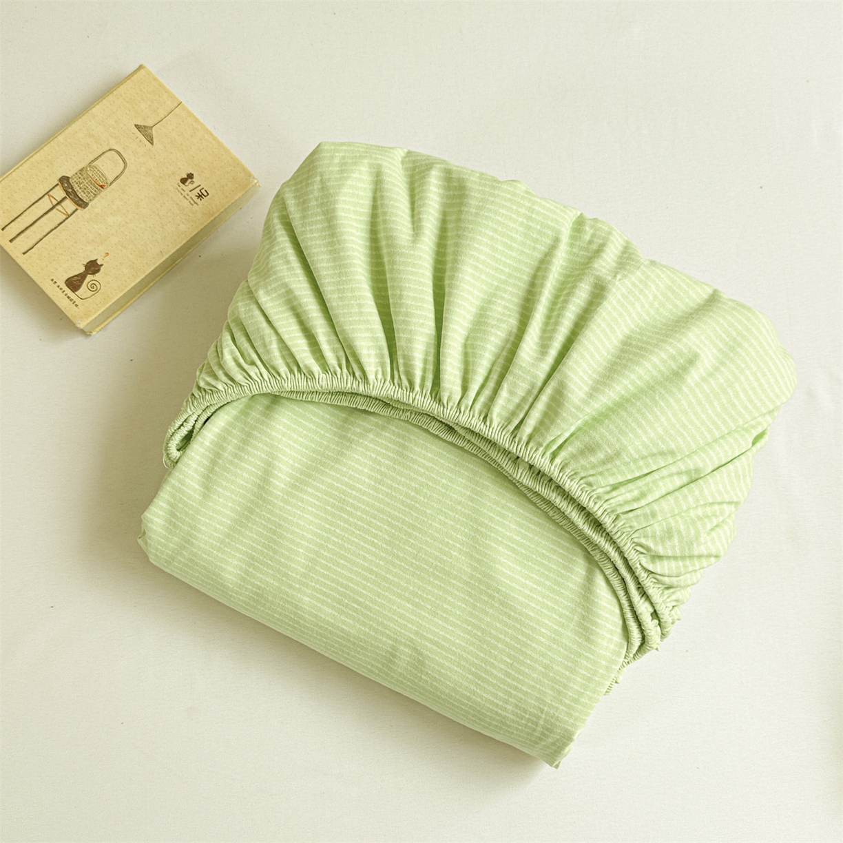 91家纺网 家纺一手货源 找家纺 名兮家居 2025新款亲肤舒适全棉纯棉磨毛印花床笠单床笠单品床笠单件床笠 细条-绿