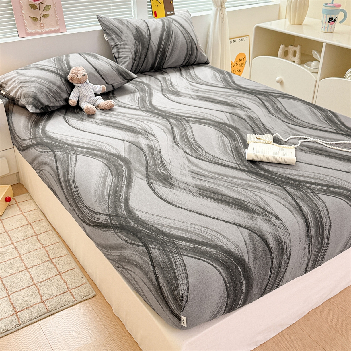 91家纺网 家纺一手货源 找家纺 名兮家居 2025新款亲肤舒适全棉纯棉磨毛印花床笠单床笠单品床笠单件床笠 律动