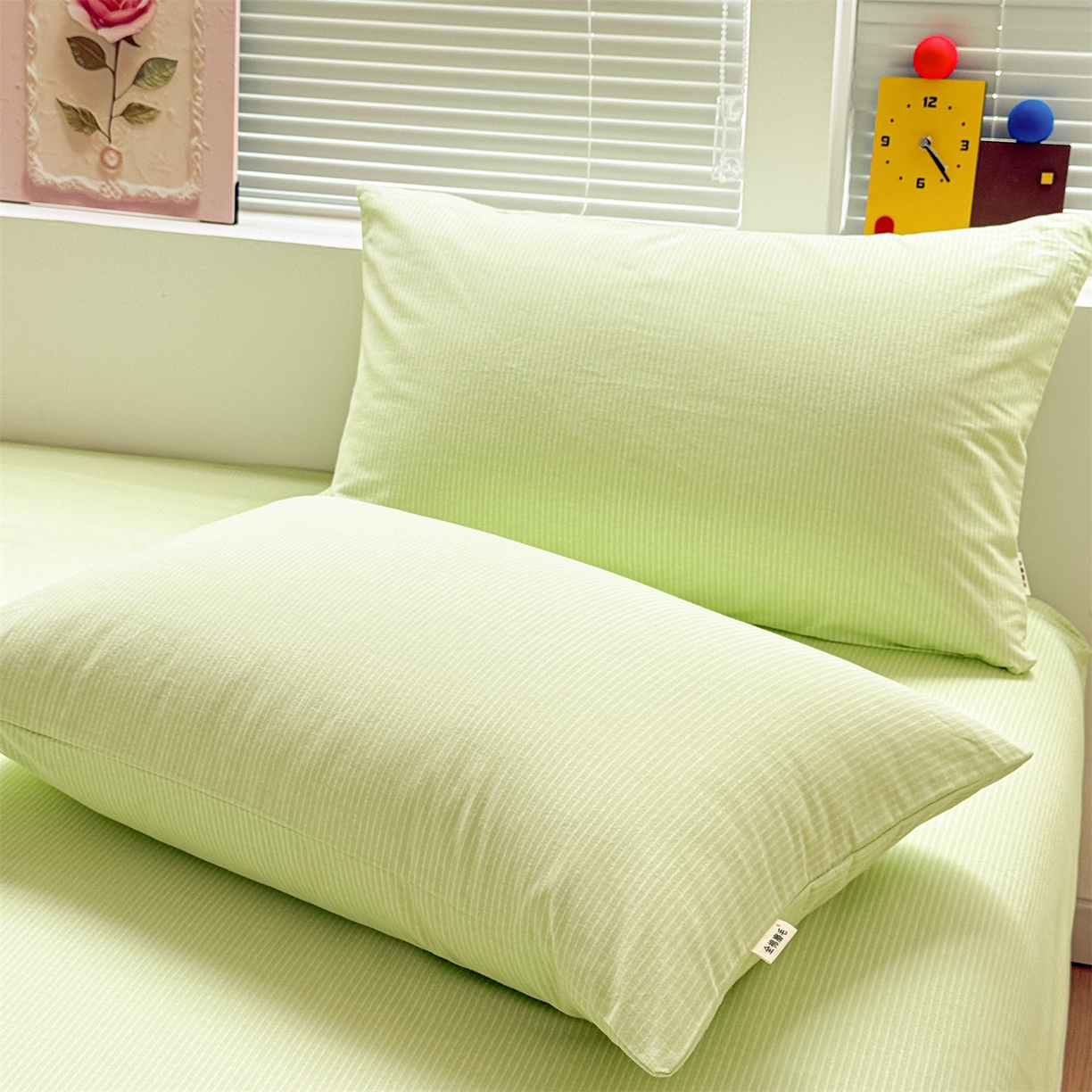 91家纺网 家纺一手货源 找家纺 名兮家居 2025新款亲肤舒适全棉纯棉磨毛印花床笠单床笠单品床笠单件床笠 细条-绿