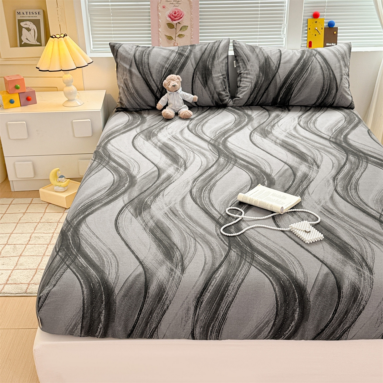 91家纺网 家纺一手货源 找家纺 名兮家居 2025新款亲肤舒适全棉纯棉磨毛印花床笠单床笠单品床笠单件床笠 律动