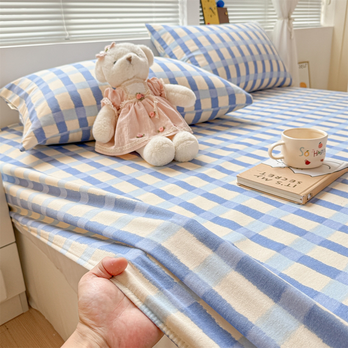 91家纺网 家纺一手货源 找家纺 名兮家居 2025新款亲肤舒适全棉纯棉磨毛印花床笠单床笠单品床笠单件床笠 格调-蓝