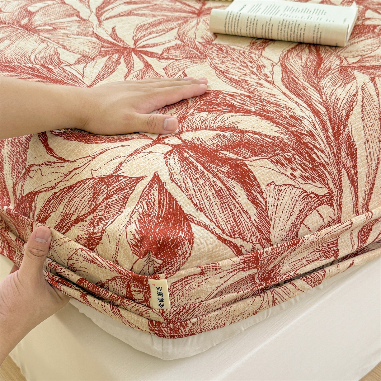 91家纺网 家纺一手货源 找家纺 名兮家居 2025新款亲肤舒适全棉纯棉磨毛印花床笠单床笠单品床笠单件床笠 秋韵-红