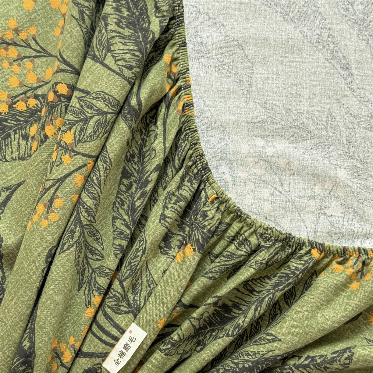 91家纺网 家纺一手货源 找家纺 名兮家居 2025新款亲肤舒适全棉纯棉磨毛印花床笠单床笠单品床笠单件床笠 繁叶流金-绿