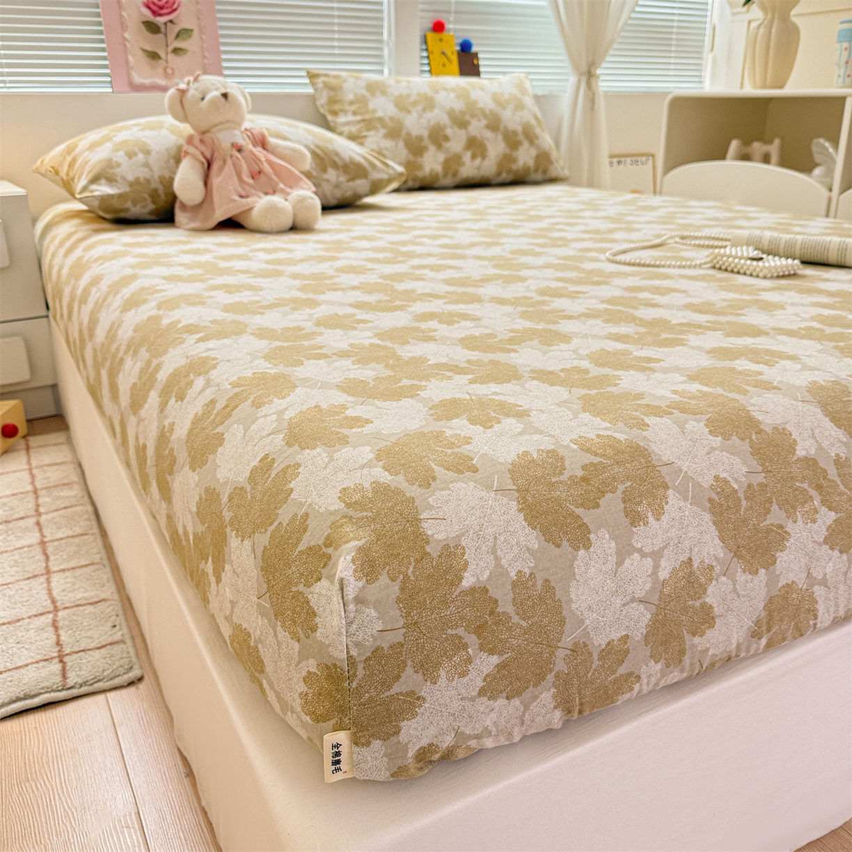 91家纺网 家纺一手货源 找家纺 名兮家居 2025新款亲肤舒适全棉纯棉磨毛印花床笠单床笠单品床笠单件床笠 一叶知秋