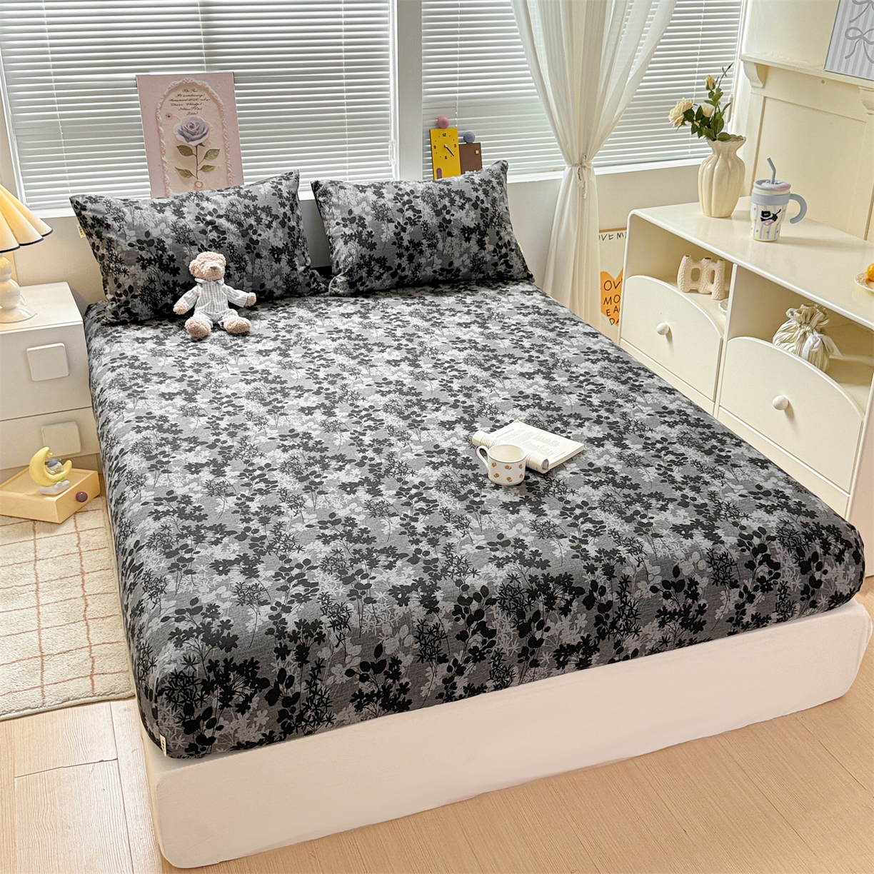 91家纺网 家纺一手货源 找家纺 名兮家居 2025新款亲肤舒适全棉纯棉磨毛印花床笠单床笠单品床笠单件床笠 叶影