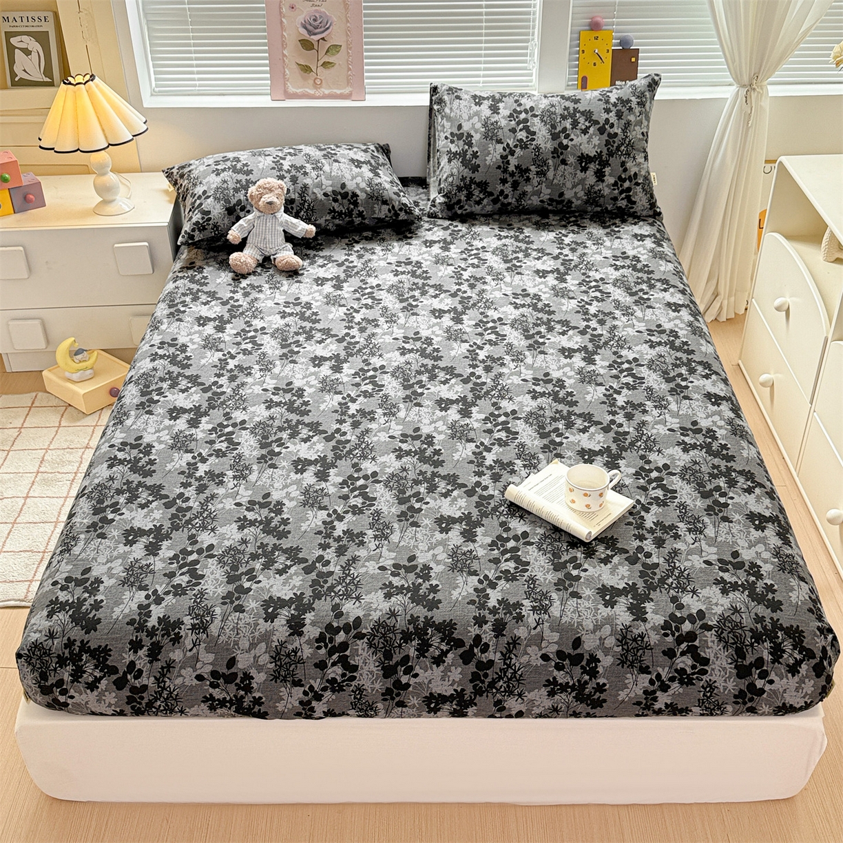 91家纺网 家纺一手货源 找家纺 名兮家居 2025新款亲肤舒适全棉纯棉磨毛印花床笠单床笠单品床笠单件床笠 叶影