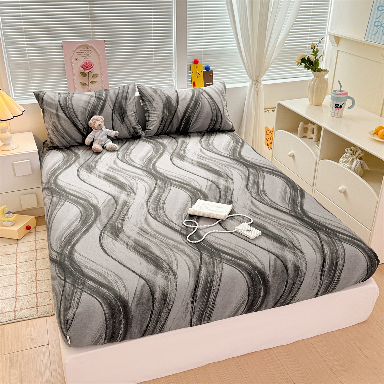 91家纺网 家纺一手货源 找家纺 名兮家居 2025新款亲肤舒适全棉纯棉磨毛印花床笠单床笠单品床笠单件床笠 律动