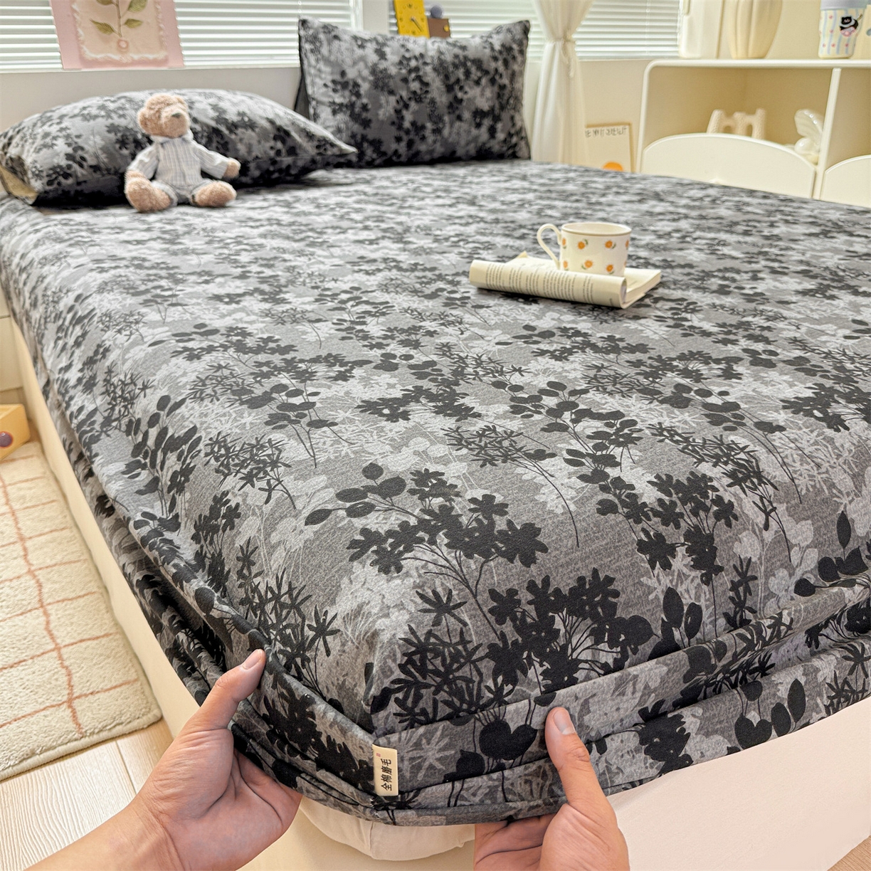 名兮家居 2025新款亲肤舒适全棉纯棉磨毛印花床笠单床笠单品床笠单件床笠 叶影