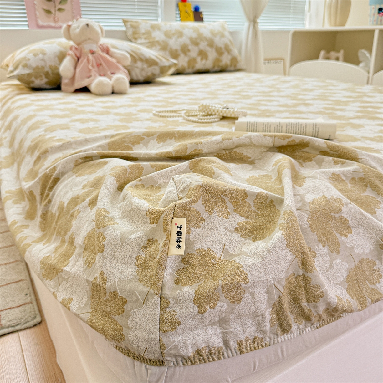 91家纺网 家纺一手货源 找家纺 名兮家居 2025新款亲肤舒适全棉纯棉磨毛印花床笠单床笠单品床笠单件床笠 一叶知秋
