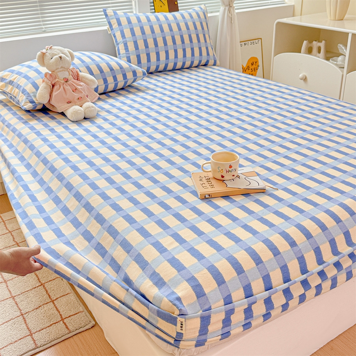 91家纺网 家纺一手货源 找家纺 名兮家居 2025新款亲肤舒适全棉纯棉磨毛印花床笠单床笠单品床笠单件床笠 格调-蓝