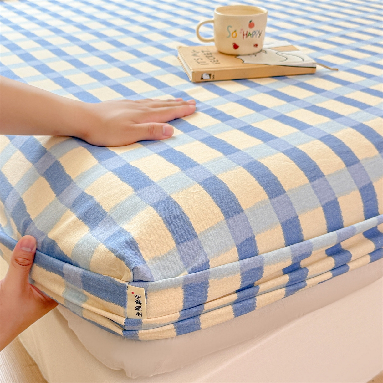 91家纺网 家纺一手货源 找家纺 名兮家居 2025新款亲肤舒适全棉纯棉磨毛印花床笠单床笠单品床笠单件床笠 格调-蓝