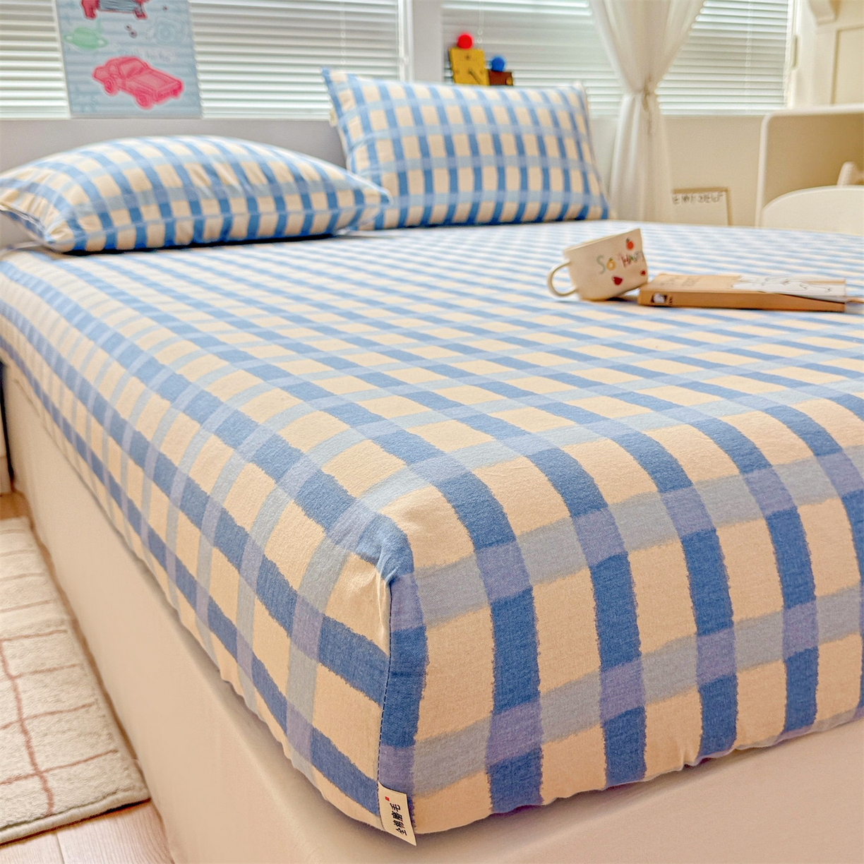 91家纺网 家纺一手货源 找家纺 名兮家居 2025新款亲肤舒适全棉纯棉磨毛印花床笠单床笠单品床笠单件床笠 格调-蓝