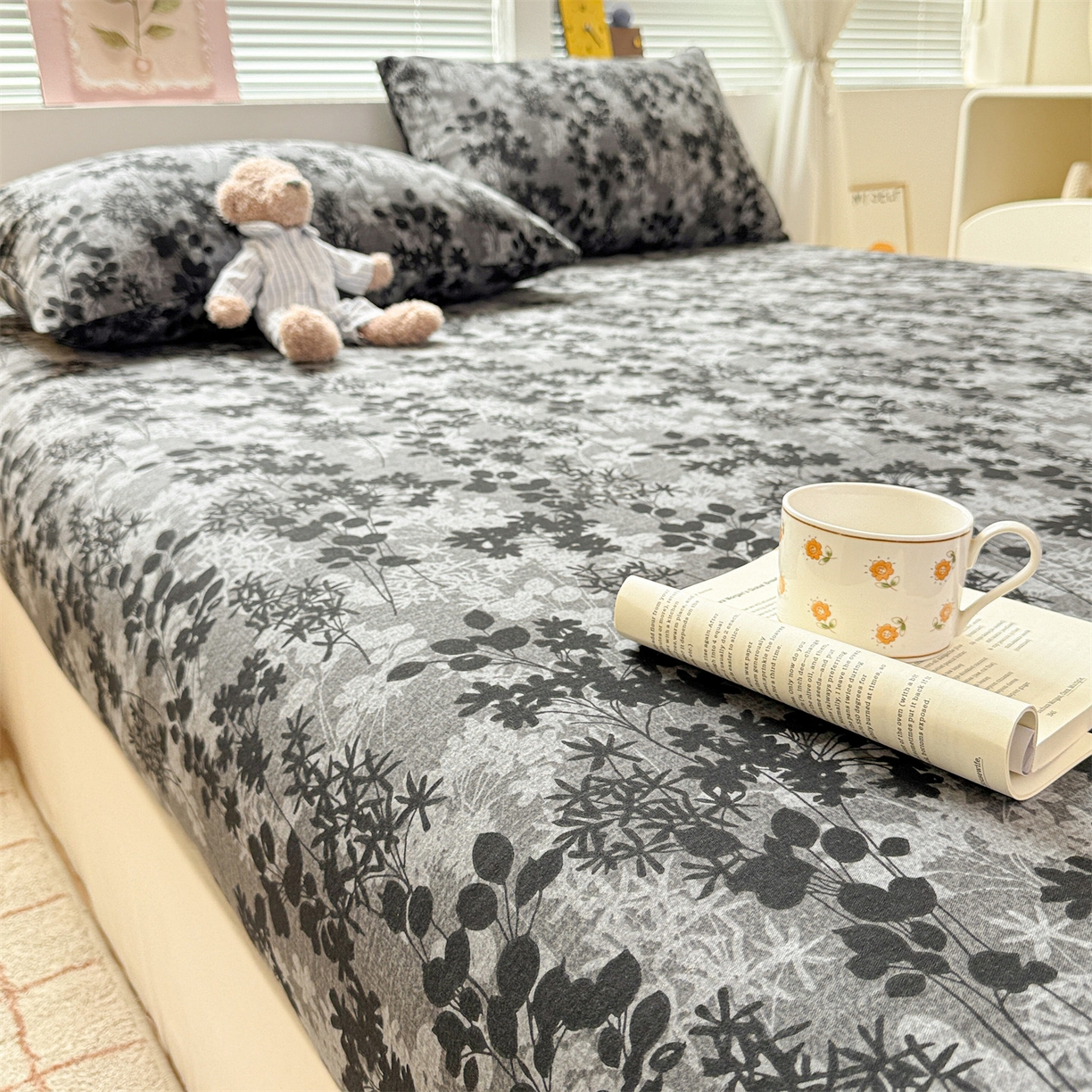 91家纺网 家纺一手货源 找家纺 名兮家居 2025新款亲肤舒适全棉纯棉磨毛印花床笠单床笠单品床笠单件床笠 叶影