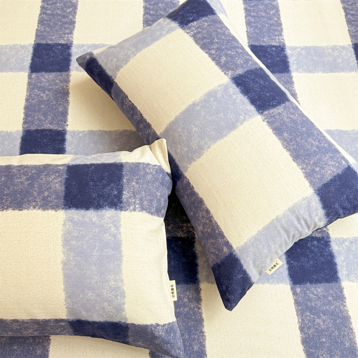 91家纺网 家纺一手货源 找家纺 名兮家居 2025新款亲肤舒适全棉纯棉磨毛印花床笠单床笠单品床笠单件床笠 大蓝格