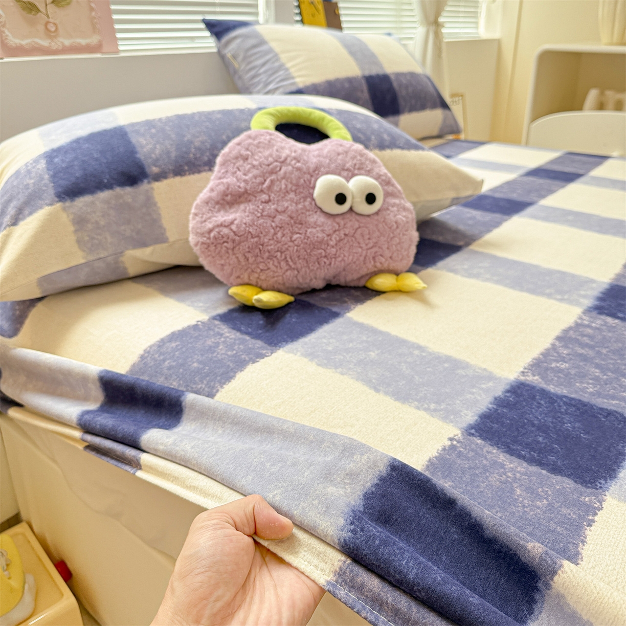 91家纺网 家纺一手货源 找家纺 名兮家居 2025新款亲肤舒适全棉纯棉磨毛印花床笠单床笠单品床笠单件床笠 大蓝格