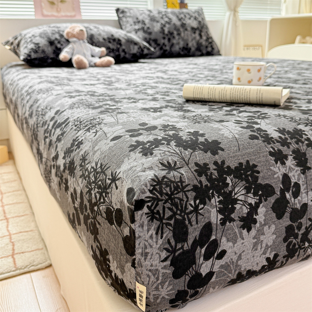 91家纺网 家纺一手货源 找家纺 名兮家居 2025新款亲肤舒适全棉纯棉磨毛印花床笠单床笠单品床笠单件床笠 叶影