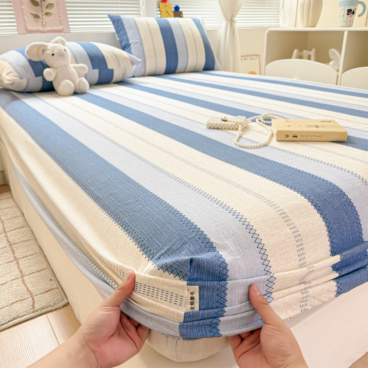 名兮家居 2025新款亲肤舒适全棉纯棉磨毛印花床笠单床笠单品床笠单件床笠 简条