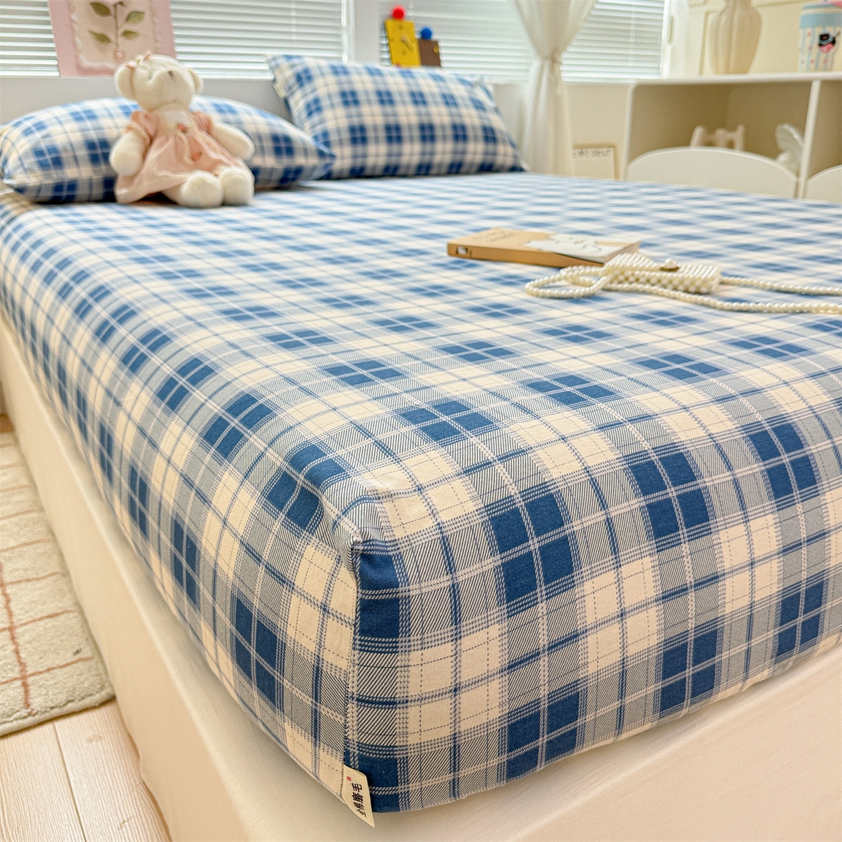 91家纺网 家纺一手货源 找家纺 名兮家居 2025新款亲肤舒适全棉纯棉磨毛印花床笠单床笠单品床笠单件床笠 蓝白格语