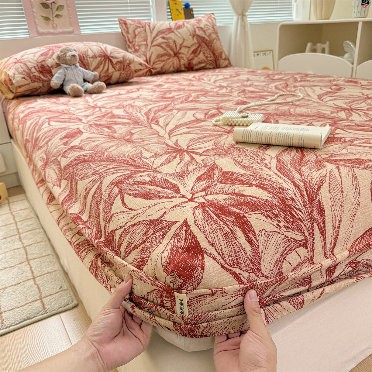 91家纺网 家纺一手货源 找家纺 名兮家居 2025新款亲肤舒适全棉纯棉磨毛印花床笠单床笠单品床笠单件床笠 秋韵-红