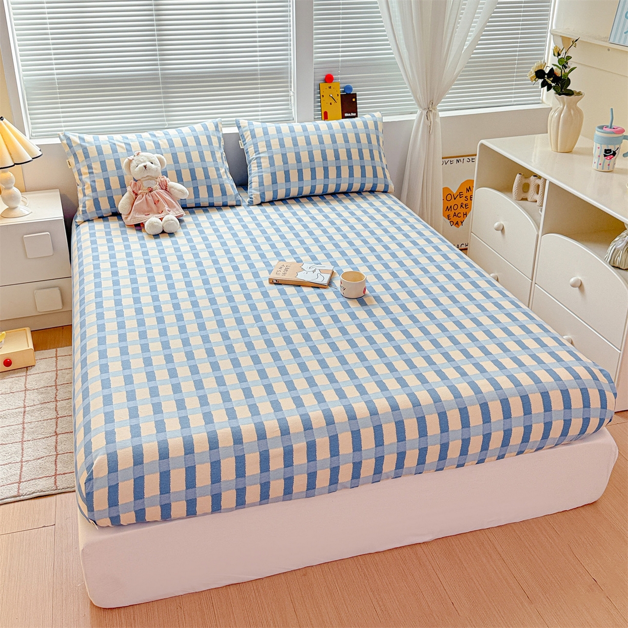 91家纺网 家纺一手货源 找家纺 名兮家居 2025新款亲肤舒适全棉纯棉磨毛印花床笠单床笠单品床笠单件床笠 格调-蓝